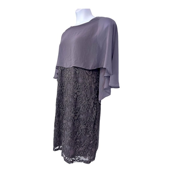 Midnight Velvet Mauve Lace Chiffon Cocktail Formal Night Out Evening Cape Dress - Picture 5 of 16